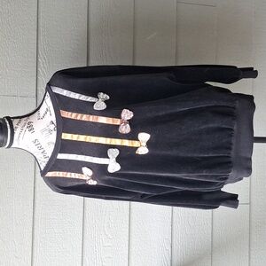 RARE Lucie Ann Beverly Hills Black Velour Sequin Bow Crewneck Sweatshirt Sz L